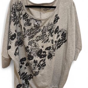Lane Bryant Women's Grey & Black Embellished 3/4 Sleeve Leopard Print Blouse